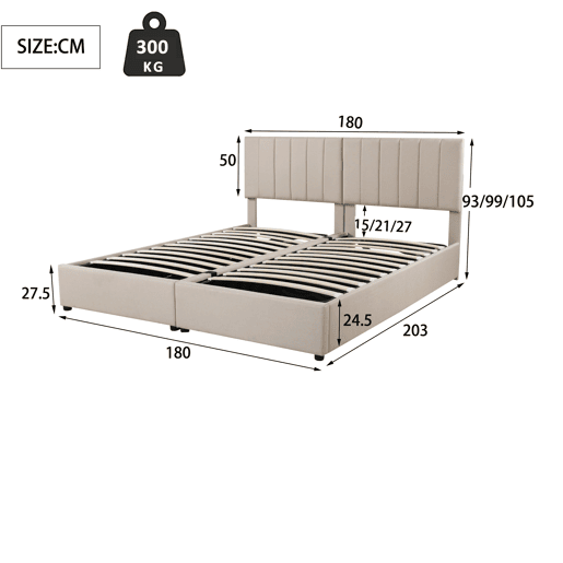 Cama de criança,cama de casal de tecido 180x200 cm com armazenamento,bege