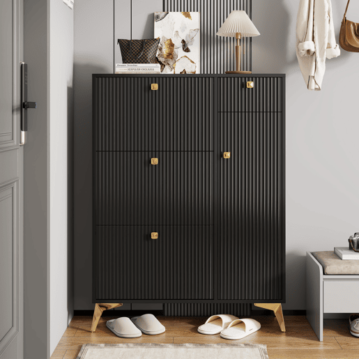Sapateira de painel de partículas com 1 porta e 3 tabuleiros,preto