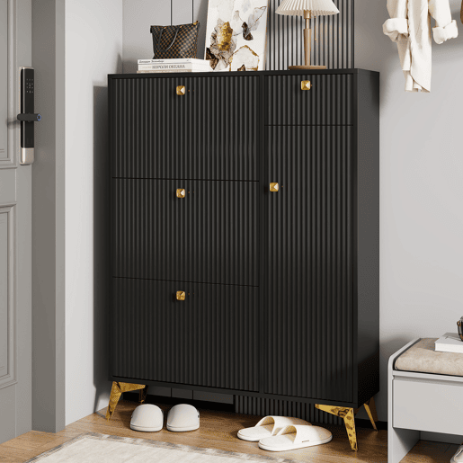 Sapateira de painel de partículas com 1 porta e 3 tabuleiros,preto