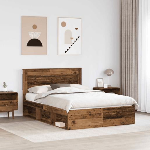 Estrutura de cama de casal com cabeceira - Madeira antiga 150 x 200 cm