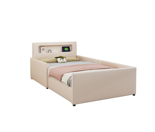 Cama infantil,cama individual de polipiel 90x200 cm,beige