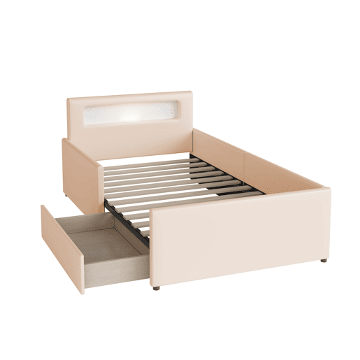 Cama de criança,cama de solteiro de couro sintético 90x200 cm,bege