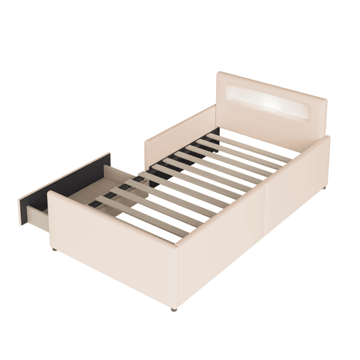 Cama de criança,cama de solteiro de couro sintético 90x200 cm,bege