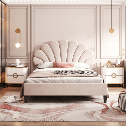 Cama de criança,cama de casal de veludo 140x200 cm,bege
