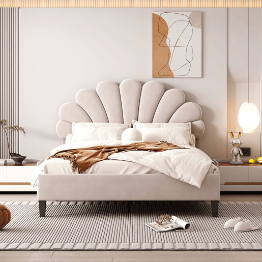 Cama de criança,cama de casal de veludo 140x200 cm,bege