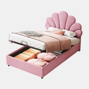 Cama de criança,cama de solteiro de veludo 90x200 cm com armazenamento,rosa