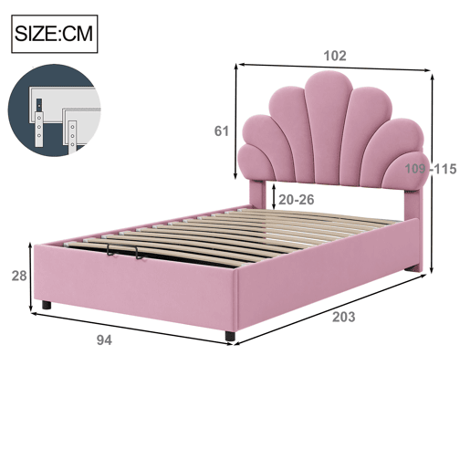 Cama de criança,cama de solteiro de veludo 90x200 cm com armazenamento,rosa