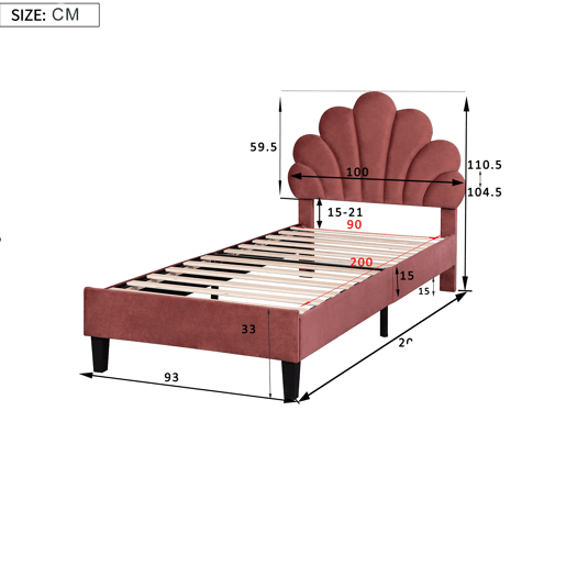 Cama de criança,cama de solteiro de veludo 90x200 cm,vermelho
