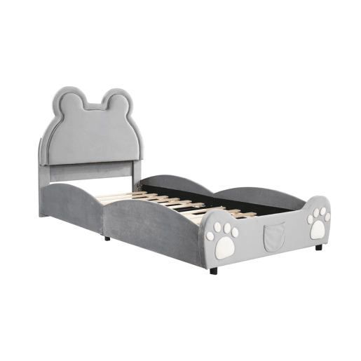 Cama de criança,cama de solteiro de veludo 90x200 cm,cinza