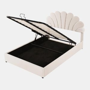 Cama de criança,cama de casal de veludo 140x200 cm com armazenamento,bege