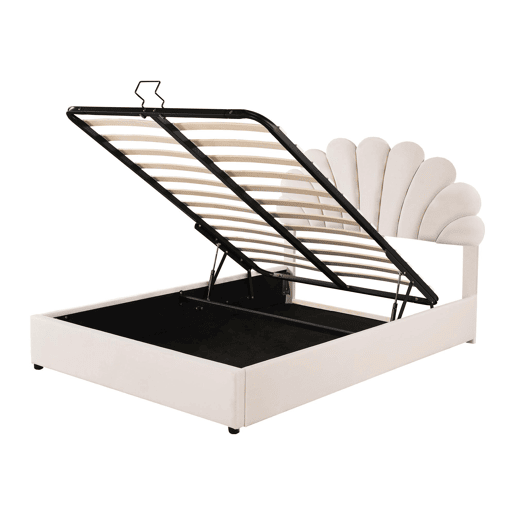Cama de criança,cama de casal de veludo 140x200 cm com armazenamento,bege