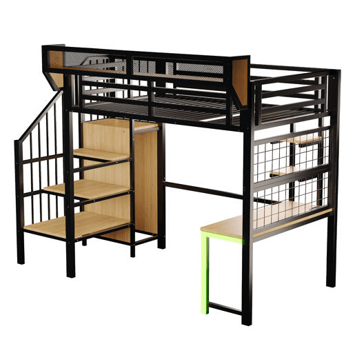 Cama de criança,cama alta de metal 90x200 cm com luz led,preto