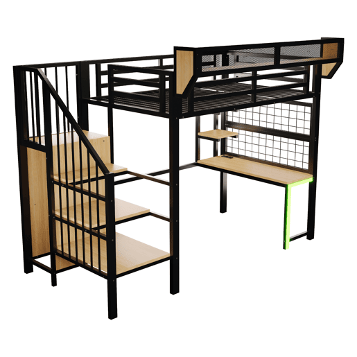 Cama de criança,cama alta de metal 90x200 cm com luz led,preto