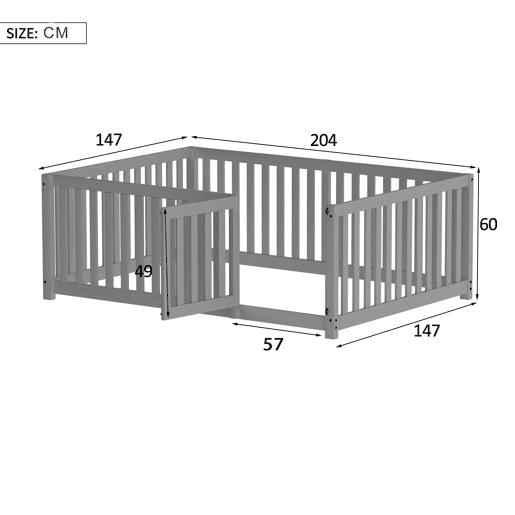 Cama de criança,cama de casal de madeira maciça 140x200 cm,cinza