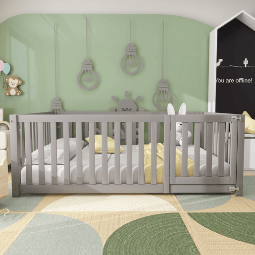 Cama de criança,cama de casal de madeira maciça 140x200 cm,cinza