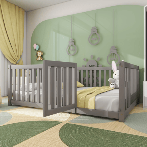 Cama de criança,cama de casal de madeira maciça 140x200 cm,cinza