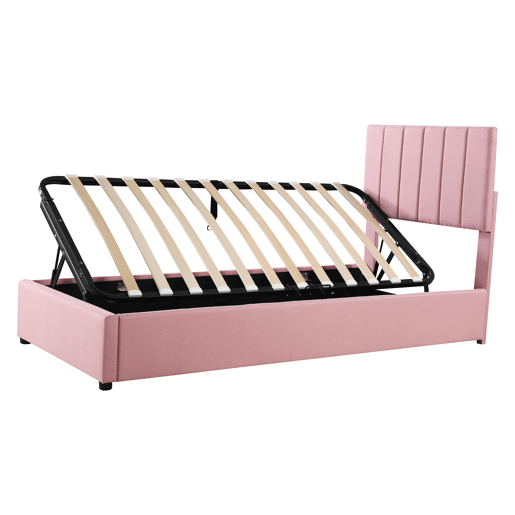 Cama de criança,cama de solteiro de linho 90x200 cm com armazenamento,rosa