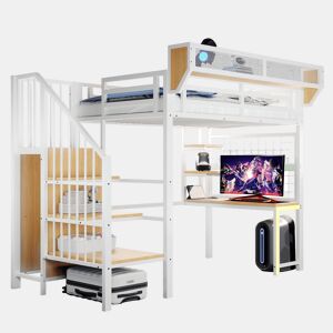Cama de criança,cama alta de metal 90x200 cm com luz led,branco