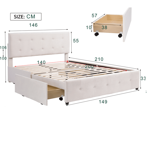 Cama de criança,cama de casal de veludo 140x200 cm,bege