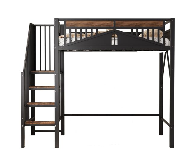 Cama infantil,cama alta de metal 90x200 cm,negro