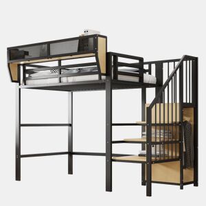 Cama de criança,cama alta de metal 90x200 cm,preto