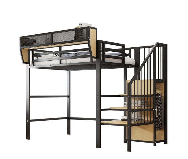 Cama infantil,cama alta de metal 90x200 cm,negro