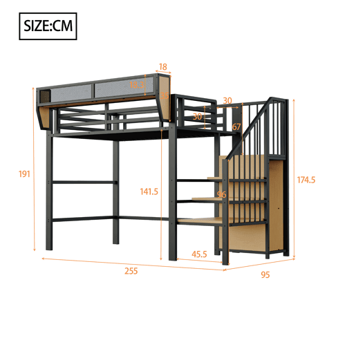 Cama de criança,cama alta de metal 90x200 cm,preto