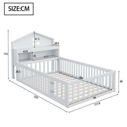 Cama de criança,cama de solteiro de madeira maciça 90x200 cm,branco