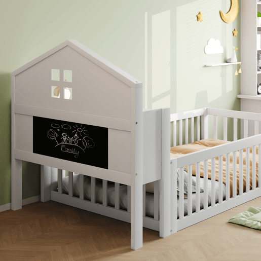 Cama de criança,cama de solteiro de madeira maciça 90x200 cm,branco
