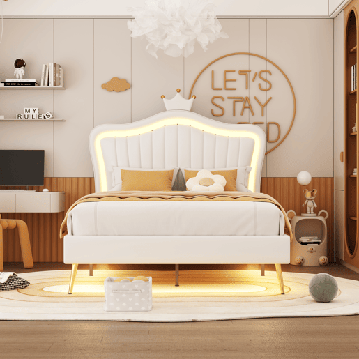 Cama de criança,cama de solteiro de tecido 90x200 cm com luz led,branco