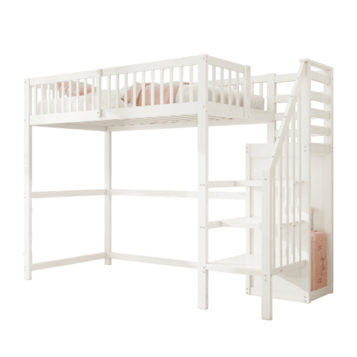 Cama de criança,cama alta de madeira maciça 90x200 cm,branco