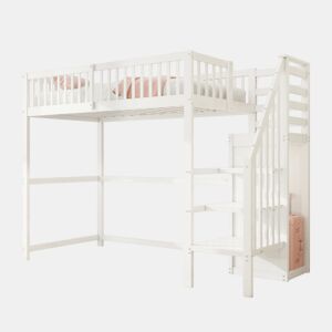 Cama de criança,cama alta de madeira maciça 90x200 cm,branco