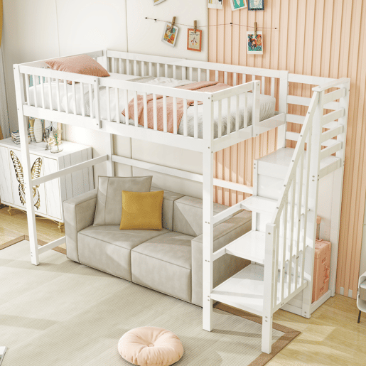 Cama de criança,cama alta de madeira maciça 90x200 cm,branco