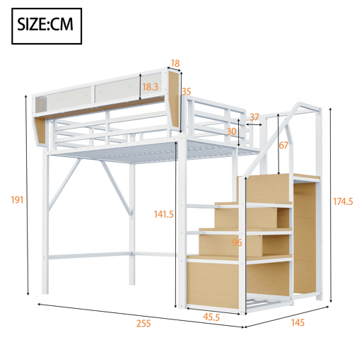 Cama de criança,cama alta de metal 140x200 cm,branco Cama de criança,cama alta de metal 140x200 cm,branco