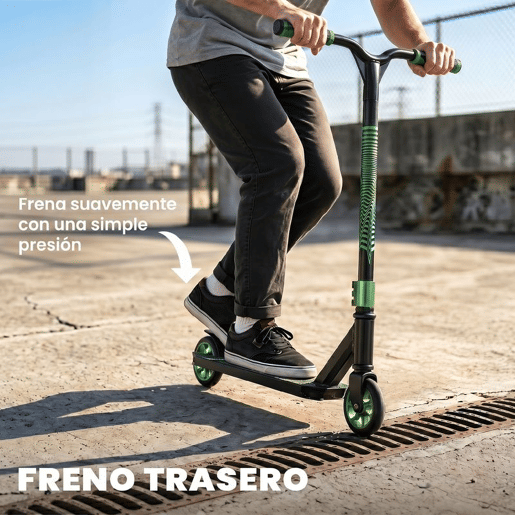 SPORTNOW Trotinete Acrobática Trotinete Freestyle com Guiador 360° Rolamentos ABEC-9 Rodas de PU de 120 mm Estrutura de Alumínio Aço Antiderrapante para Adolescentes Adultos para Skatepark 66x47x81 cm Verde