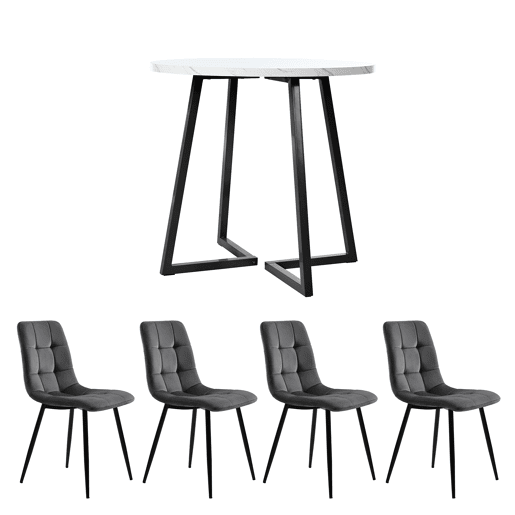 Conjunto de sala de jantar de 5 peças 80 cm - mesa redonda com pernas metálicas pretas - cadeiras de veludo cinzento