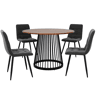 Conjunto de mesa e cadeiras 5 peças - Mesa redonda 80 cm, estrutura metálica preta, cadeiras de veludo