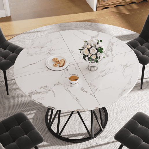 Conjunto de mesa e cadeiras 5 peças 100 cm - Mesa redonda com pernas metálicas pretas e cadeiras de veludo cinzento
