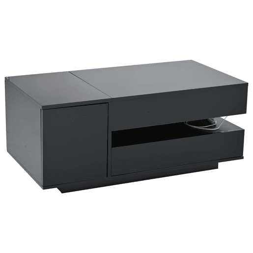 Mesa de centro 95x50x40 cm - elevável, LED, 1 gaveta, 1 armário, arrumação oculta - Preto