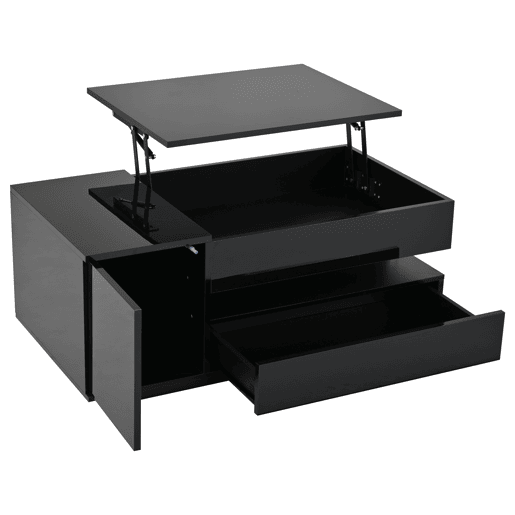 Mesa de centro 95x50x40 cm - elevável, LED, 1 gaveta, 1 armário, arrumação oculta - Preto