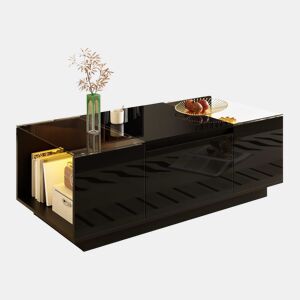 Mesa de centro 105 cm - Minimalista, com arrumação, iluminação LED, vidro, 2 gavetas - Preta