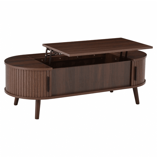 Mesa de centro elevável 120x50x39,5 cm - com 5 prateleiras e arrumação oculta - Nogueira Mesa de centro elevável 120x50x39,5 cm - com 5 prateleiras e arrumação oculta - Nogueira