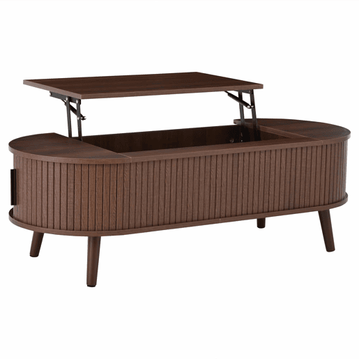Mesa de centro elevável 120x50x39,5 cm - com 5 prateleiras e arrumação oculta - Nogueira Mesa de centro elevável 120x50x39,5 cm - com 5 prateleiras e arrumação oculta - Nogueira