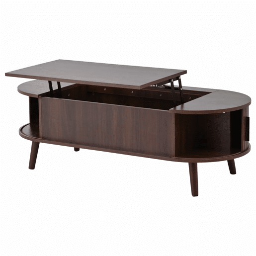 Mesa de centro elevável 120x50x39,5 cm - com 5 prateleiras e arrumação oculta - Nogueira Mesa de centro elevável 120x50x39,5 cm - com 5 prateleiras e arrumação oculta - Nogueira