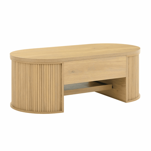 Mesa de centro elevável - com laterais de madeira curvadas, prateleira extensĂvel, design multifuncional - cor madeira Mesa de centro elevável - com laterais de madeira curvadas, prateleira extensĂvel, design multifuncional - cor madeira