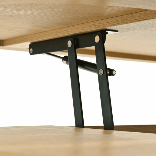 Mesa de centro elevável - com laterais de madeira curvadas, prateleira extensĂvel, design multifuncional - cor madeira Mesa de centro elevável - com laterais de madeira curvadas, prateleira extensĂvel, design multifuncional - cor madeira