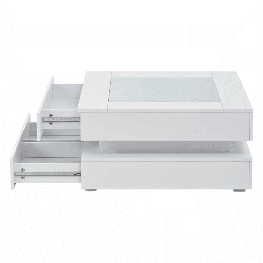 Mesa de centro 70x70x35cm - LED, 3 gavetas, vidro, alto brilho - Branco Mesa de centro 70x70x35cm - LED, 3 gavetas, vidro, alto brilho - Branco