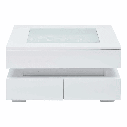Mesa de centro 70x70x35cm - LED, 3 gavetas, vidro, alto brilho - Branco Mesa de centro 70x70x35cm - LED, 3 gavetas, vidro, alto brilho - Branco