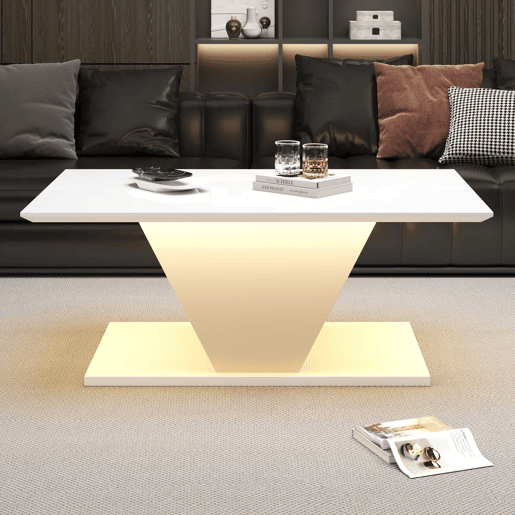 Mesa de centro V-Form - Mesa de café com luzes LED - Mesa de sala branca Mesa de centro V-Form - Mesa de café com luzes LED - Mesa de sala branca