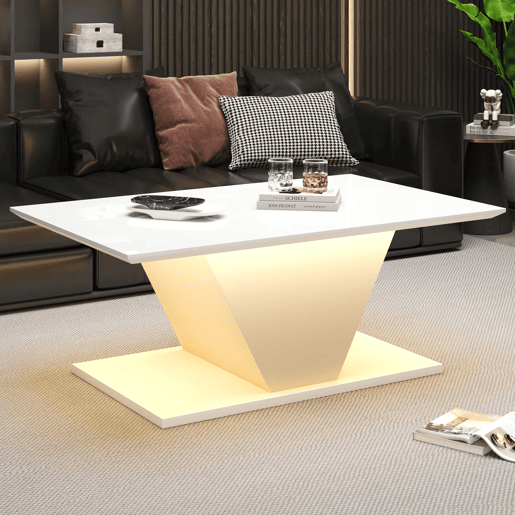 Mesa de centro V-Form - Mesa de café com luzes LED - Mesa de sala branca Mesa de centro V-Form - Mesa de café com luzes LED - Mesa de sala branca